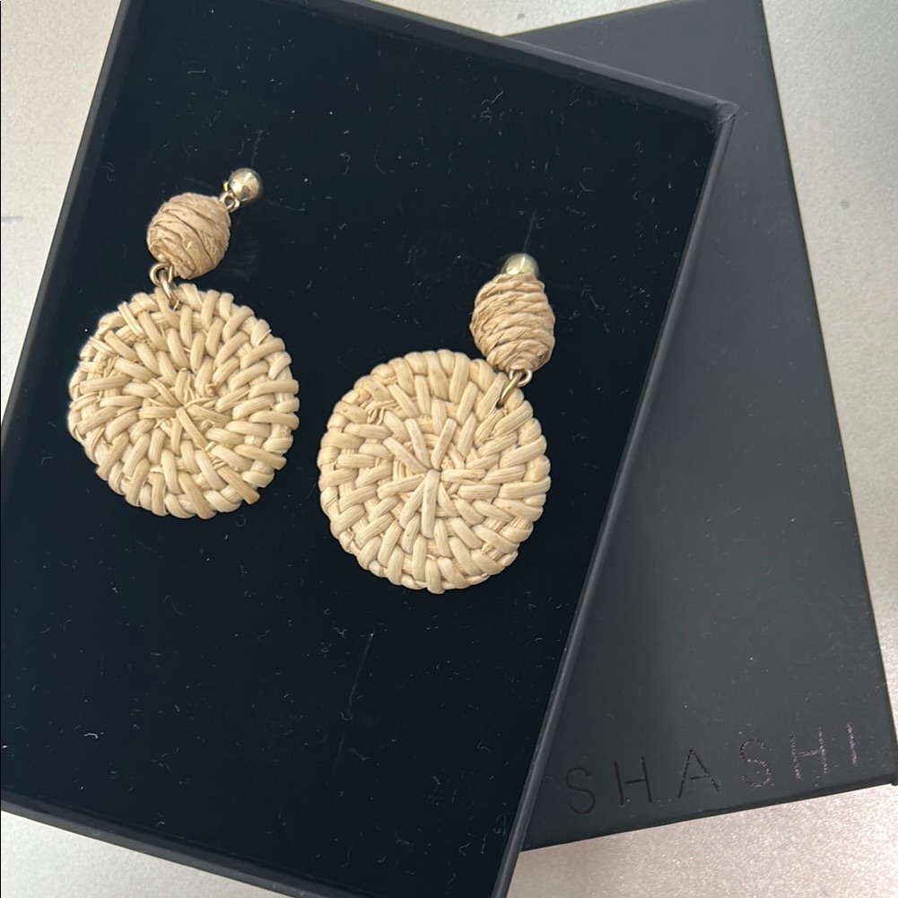 Shashi St. Barths Tan Woven Straw Earrings